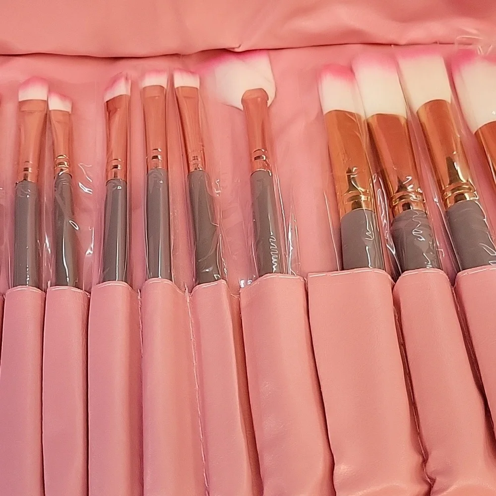 Pink Makeup Brush Set of 22 Pleather Pink Case